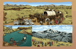 comic book illustrations for aNm's awarded federal contract proudly displayed on the Smithsonian's website for NMAI "Native Knowledge 360" online project
https://americanindian.si.edu/nk360/resources/Navajo-Treaty-of-1868.cshtml
Art: Maria Wolf Lopez | Colors: Michael Sheyahshe Comic illustration, Navajo Journey, for Smithsonian's National Museum of the American Indian's Native Knowledge 360 program
