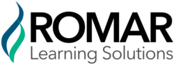 aNm created instructionally sound eLearning content for ROMAR. This image is the Romar Learning Solutions logo. It has two elongated lines on the left that flow vertically, rather than horizontally, next to the words, ROMAR Learning Solutions, on the left.
