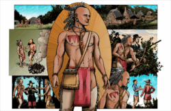 aNm provides the cultural insight coupled with actual Indigenous artistic talent to create comic books illustrations. Screenshot of a colorized comic book illustration from NMAI's online Native Knowledge 360 topic of the first thanksgiving.