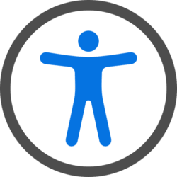 aNm understands the vast importance of WCAG accessibility conformance ("a11y"). This image is comprised of 2 elements. First, a blue-colored rudimentary humanoid body shape with legs, torso, and arms and a blue circle shape for the head. Next the human figure is visually center within an outer concentric, dark gray circle outline.