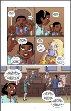 From scripts, illustration, inking, colorization, layout, lettering, & more, aNm can create custom comic book experiences that enhance learning & educational viability. Screenshot of an educational comic book created for specific age groups on the topic of how the justice system might work for Indigenous youth victims and witnesses of violent crimes.
