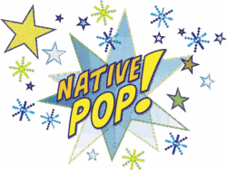 aNm used Python to create a custom touchscreen interface for the "Native Pop!" exhibit at the Newberry Library in downtown Chicago. This image is a logo for for the "Native Pop!" exhibit at the Newberry Library in downtown Chicago. It contains several rudimentary star shapes in various muted colors with the text, NATIVE POP!, atop the collection of shapes.
